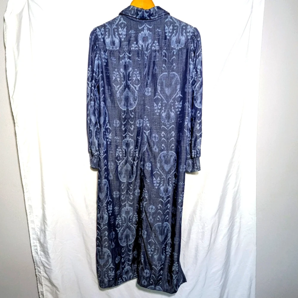 Chico’s Women’s‎ Blue Teaneck Ikat Print Maxi Shirt Dress, Comfy, Casual Sz 4P
